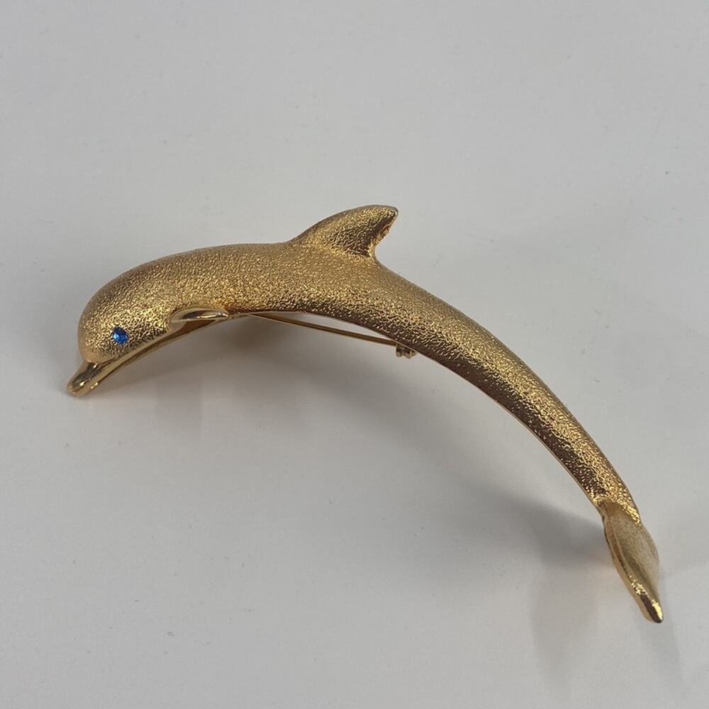 Vintage huge gold tone dolphin brooch - Picture 3 of 5